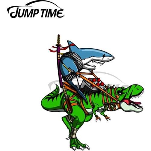 Jump Time 13 x 9.9cm For Ninja Shark Riding T-Rex Dinosaur Funny Car Stickers and Decals Waterproof Scratch-Proof Door Wall
