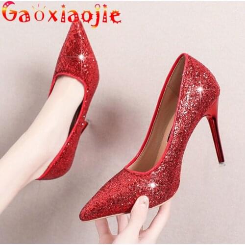 2021 New Shiny Sequins Women Pumps Sexy Pointed 10CM Prom Dress High Heels Fashion Easy Matching Temperament Model Show Shoes