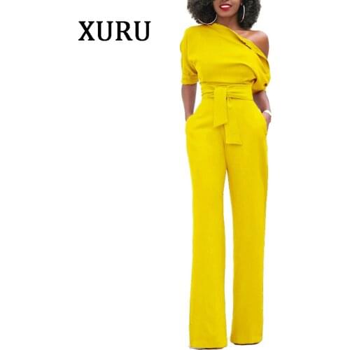 XURU Autumn Solid Color Trousers Oblique Collar Wide Leg Pants Jumpsuit Sexy Sling Jumpsuit Womens Jumpsuit Party Jumpsuit