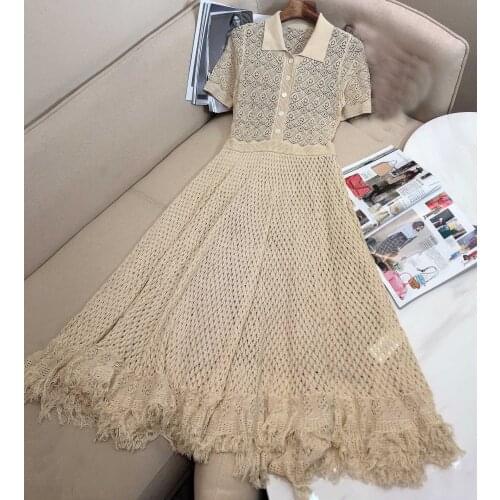 Luxury 2021 Summer Women High Quality Hollow Knitted Tassel Fashion Dress For Female Gdnz 7.02