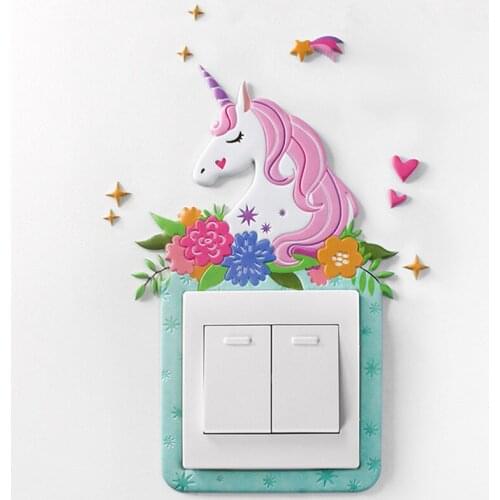 Animal Unicorn Flamingo Cover Cartoon Living Room Decor 3D Wall Silicone on-off Switch Luminous Light Switch Outlet Wall Sticker