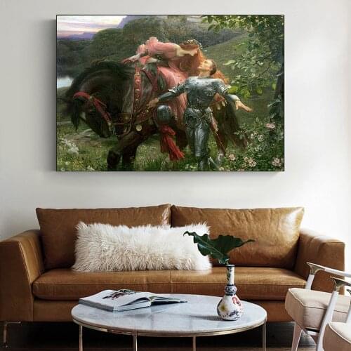 Famous Painting La Belle Dame Sans Merci By Frank Bernard Dicksee,Knights Maidens Canvas Wall Art Pictures for Living Room