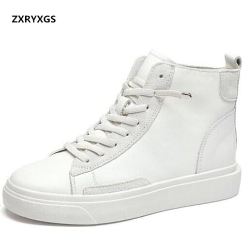 ZXRYXGS 100% All Natural Genuine Leather Sneakers Women Martin Boots 2021 Autumn Lace-up White Boot Women Sneakers Casual Shoes