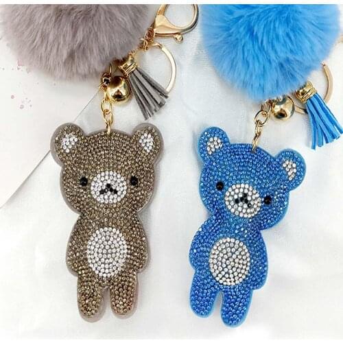 1Pcs New Fashion Rhinestones Animal Bear Pendant Key Rings Key Chains Jewelry Accessories Gift for Woman