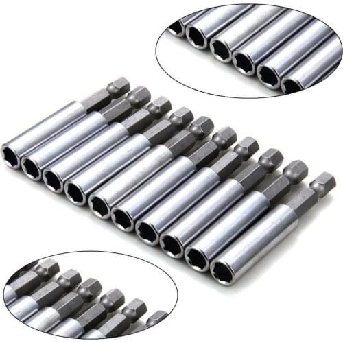 10Pcs 60mm Magnetic Screwdriver Extension Bit Tips Holder 1/4in Hex Shank Set(Silver Color)