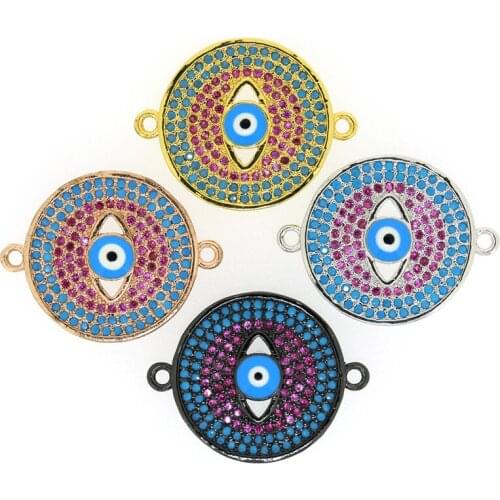 10pcs New Style Fashion Cubic Zirconia Charm Connector For Necklace Pave Micrro Cz Big Evil Eyes Connecto For DIY JEWELRY