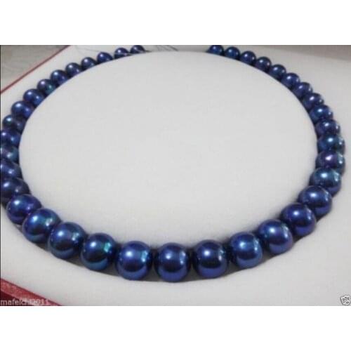 18''10-11mm Genuine BLACK BLUE TAHITIAN pearl necklace SILVERY CLASP