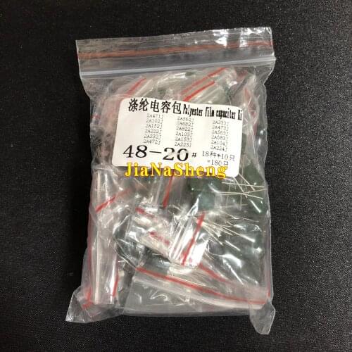 180PCS/LOT 2A104J 2A332J 2A472J 2A103J 2A333J 2A473J 2A563J 2A223J 18value*10pcs Polyester film capacitor Assorted Kit