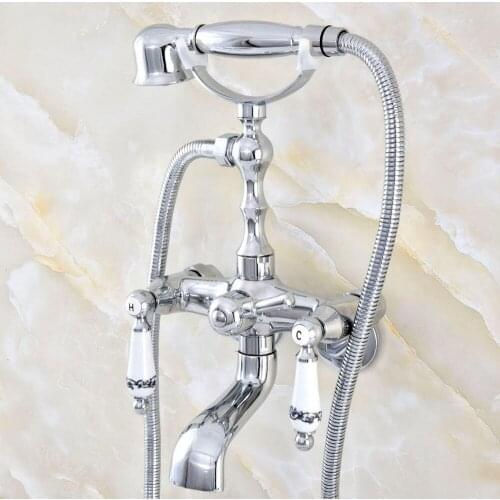 3-3/8" Bathtub Faucets Wall Mounted Polished Chrome Bathtub Faucet With Hand Shower Bathroom Bath Shower Faucets Nqg423