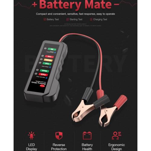 Car Battery Tester 6-digit LED Display Testing Tool 6 LED Lights Display Voltage Alternator Automotive Scanner Diagnosis