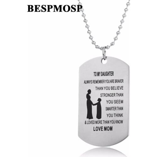 Bespmosp 12PC/Lot Mom Mother Daughter Love Family Pendant Necklace Stainless Steel Braver Stronger Smarter Women Dog Tag Jewelry