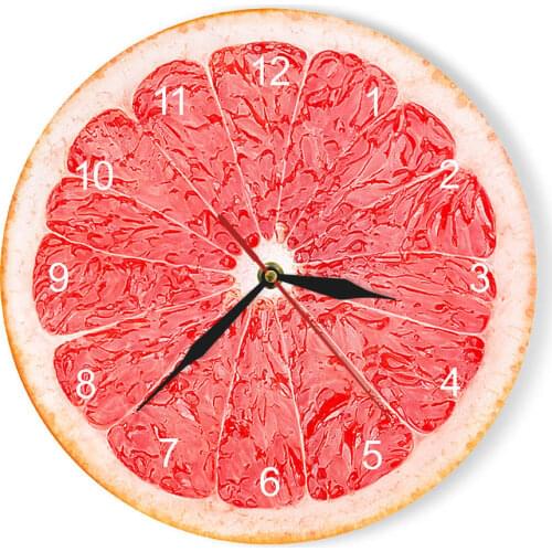 Morden Design Lime Pomelo Orange Lemon Fruit Ptinted Large Wall Clock Lime Pomelo Acrylic Watch Fresh Tropical Fruit Decor