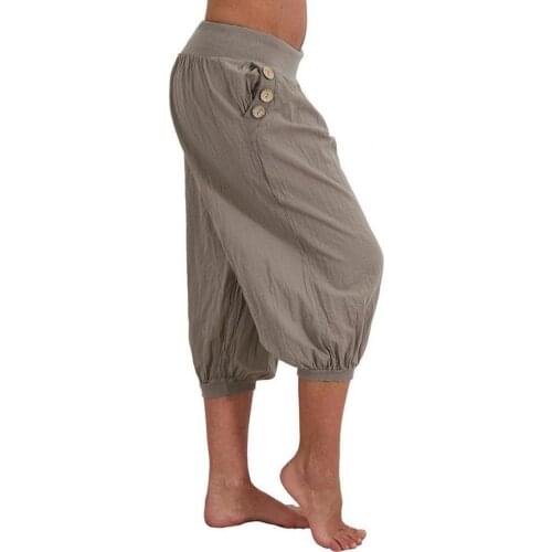 Capri Pants Lantern Shape Loose Casual Women Solid Color Bloomers Short Trouser Pants Women Solid Color Seven Casual Loose Pants