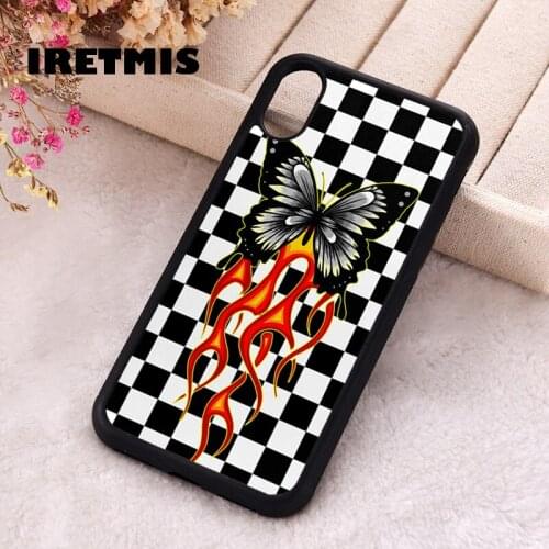 Iretmis 5 5S SE Phone Cover Case for iPhone 6 6S 7 8 Plus X Xs XR 11 12 Mini Pro Max Rubber Silicone Checkered Flame Butterfly