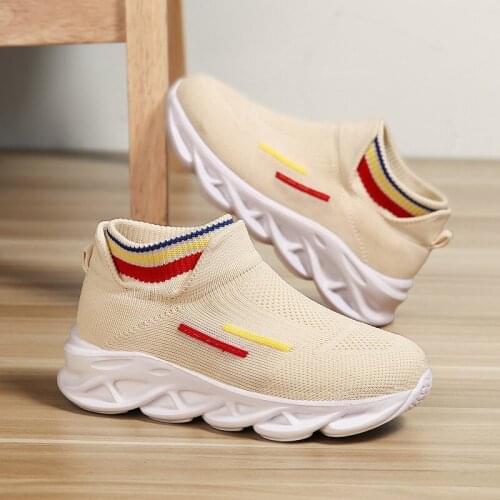 Boys Girls elastic knitted breathable childrens fashion sports casual shoes soft non-slip childrens lazy coconut shoes autumn