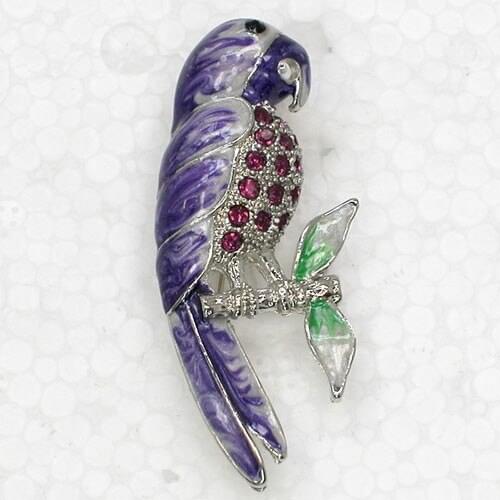 Purple Rhinestone Purple Enamel Parrot Pin brooches C2097 D