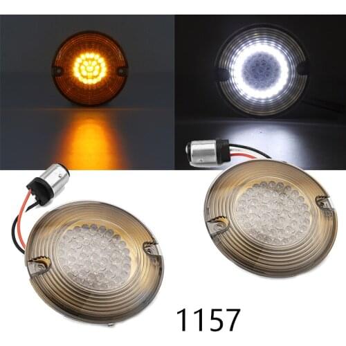 Motorcycle Flasher For Harley FLHT FLHR 1157 Front Flat Style Diodes LED Turn Signal Lights Driving Running White Amber Lights