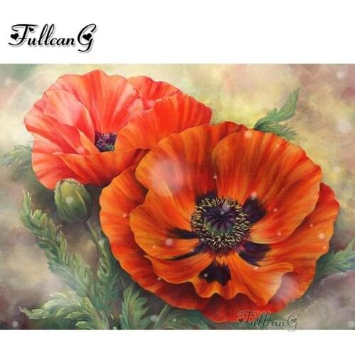 FULLCANG Red flower 5d diamond painting full rhinestone embroidery mosaic picture cross stitch kits arts wall decoration FG0335