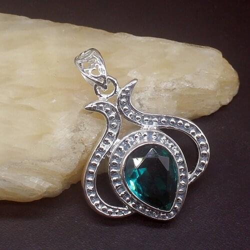 Gemstonefactory Jewelry Big Promotion 925 Silver Vintage Green Topaz Unique Women Ladies Mom Gifts Necklace Pendant 20213902