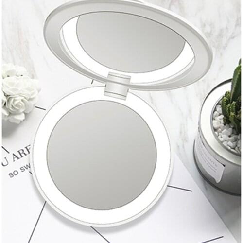Best Hot Sale Travel Makeup Mirror 5X/1X Magnification Mirror with LED Lights USB Rechargeable Mini Mirrors EK-New