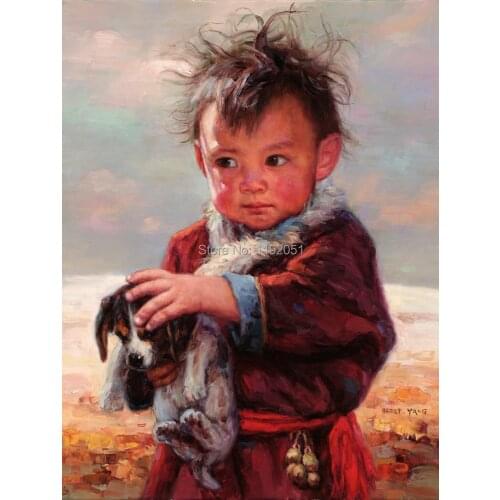 Chinese impression countryside boy with a dog modern art canvas prints boy portrait figurative art home decal posters