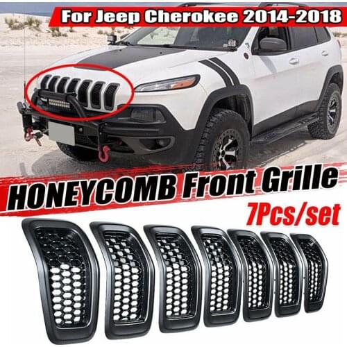 Pack of 7 Matte Gray Mesh Honeycomb Front Grill Inserts Black Grille Rings Trim for Jeep Cherokee 2014-2018