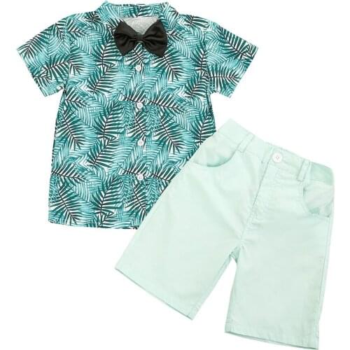 Kids Baby Boys 3-piece Outfit Set Short Sleeve Print Shirt+Shorts+Bow Tie Set for Children Boys Clothes Suits