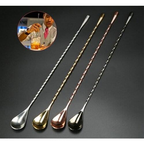 304 stainless steel mixing cocktail spoon 3 colors spiral pattern bar water drop stir spoon Bartender bar tool SN2073