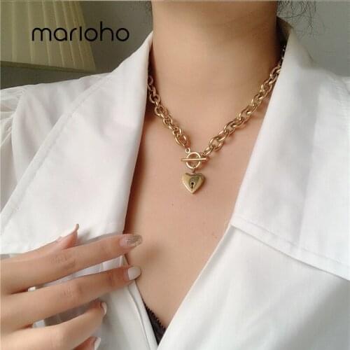 Marioho Exaggerated Thick Chain Love Lock Titanium Steel Necklace Metal Retro Short Clavicle Chain Wild Sweater Chain Necklace