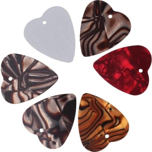 Heart Shape Guitar Picks Plectrums with Hole Multicolor Pack of 6