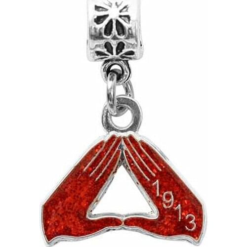 Metal Alloy Red Enamel 1913 Hand Charms Fraternity Greek Letters Label Pendants for jewelry Making DIY