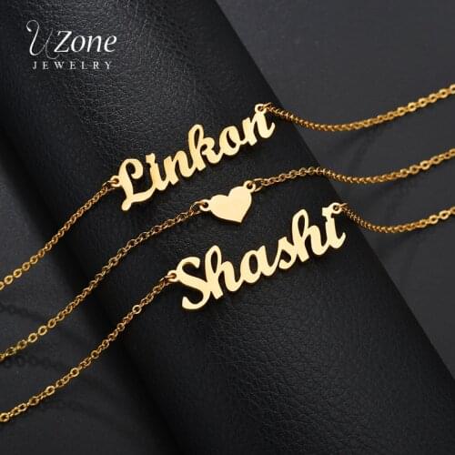 Uzone Fashion Custom Stainless Steel Multilayer Name Necklace Personalized Heart Double Name Chain Necklaces For Women Jewelry