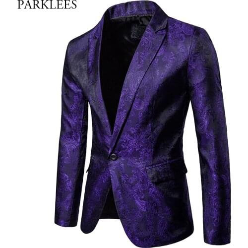 Purple Nightclub Paisley Suit Jacket Men 2019 Fashion One Button Mens Stage Party Wedding Blazer Male Party Dinner Costume Homme