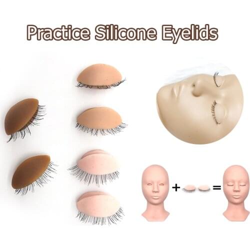 1 Pairs Grafting Eyelash Extension Training Head Eyelids Kit For Mannequin Head Replacement Eyelids With Lashes