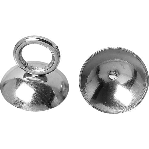 Stainless Steel imitation pearl Pendant Connector Bail Cup Cap Round dull silver color(Fit Bead:16mm Dia. )8 x 8mm ,30 PCs