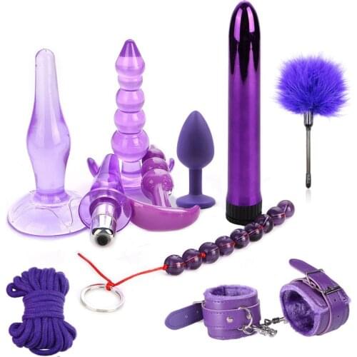 Sex Handcuffs Feather Tickler Rope Silicone Butt Plug BDSM Bondage Set Anal Beads Plug Vibrator Sex Toys for Woman Adult Games