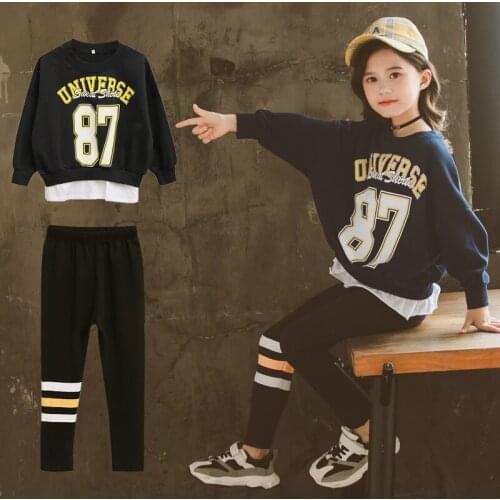 Kids Girl Clothing Set Long Sleeve Letter Patchwork Sweatshirt+Pant Legging 2PCS Active Tracksuit Sportswear Children Clothes