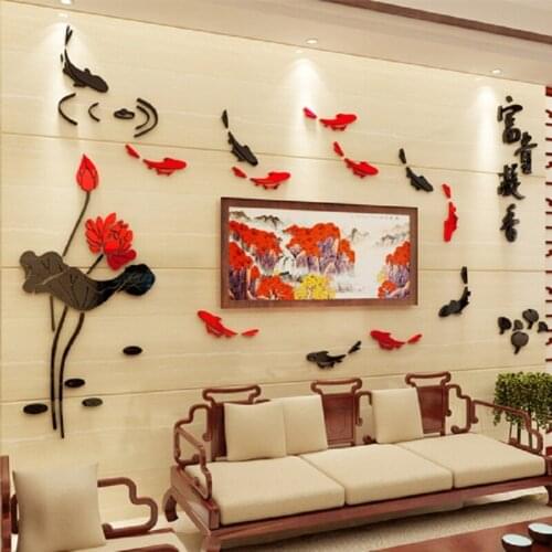 Creative INS Rich flowers and fish DIY childrens room bedroom living room TV background wall decoration 3D acrylic wall sticker