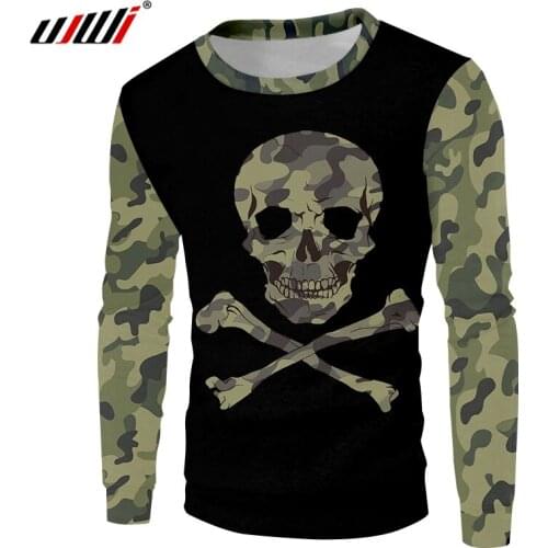 UJWI Splicing 3D Printed Creative Camouflage skull Sweatshirt Man Hipster Fitness Clothing Mens Spandex High Quality Pullover