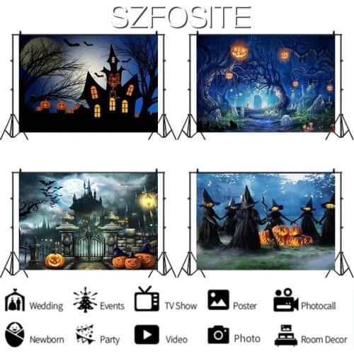 Horrible Manor Pumpkin Lantern Halloween Backdrop Holiday Party Family Room Decoration Photography Photo Child Vinyl Background