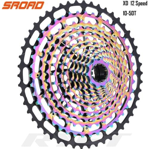 SROAD 12s Cassette10-50T 12 speed MTB Bicycle Cassette Bike Freeewheel fits SRAM XD Super Light Bicycle Rainbow Cassette 396g