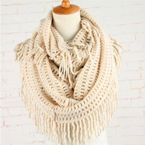 Crochet Snood Scarf Hallow Pattern Knitted Infinity Scarves Women Solid Tassel Ring Tube Shawls LIC Cashmere Circle Collar YG486