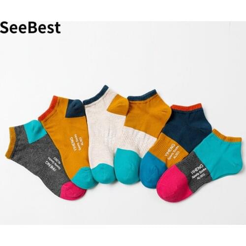 SeeBest Funny Socks Mens Novelty Ankle Sport Boat Colorful Happy Fashion 5pairs/Lot Unisex Dropshipping Cotton Novelty Cotton