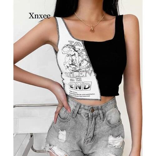 Sexy Hit Color Slim Sleeveless Crop Top Women Personalized Printing Casual Soft Ribbed Knit t Shirt Party Streetwear Clothes Y2K