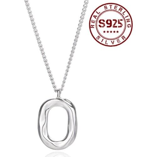 Women Necklace Real 925 Sterling Silver Irregular Ellipse Pendants Necklace for Women Bride Wedding Silver Jewelry Accessories