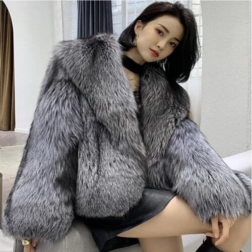 Female Man-Made Fox Fur Coat Short Jackets V-Neck Casual Winter Overcoats Women Fashion Fur Outwears