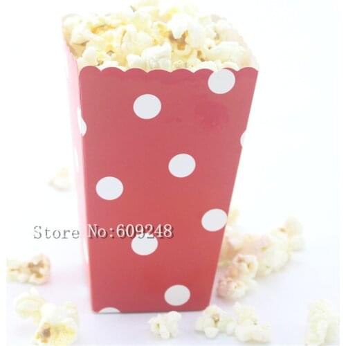 24pcs White Polka Dot Red Paper Popcorn Boxes,Party Favor Boxes,Candy Buffet Gift Treat Cups,Christmas,Carnival,Holiday,New Year
