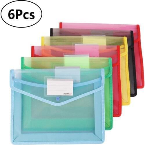 6pcs Plastic File Wallet A4 File Wallet Document Folder Pockets Envelops with Card Slot Waterproof Folder File Organizer Bags