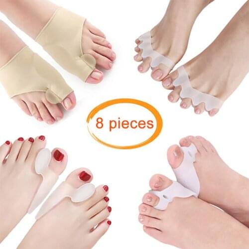 8Pcs=4Pair Toe Separator Hallux Valgus Bunion Corrector Orthotics Feet Bone Thumb Adjuster Correction Pedicure Sock Straightener