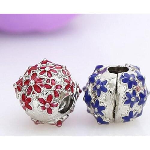 AODUOLA 20PCS Fashion Alloy Metal Enamel Flower Stopper Clip Round Beads fit European Charm Bracelet DIY Jewelry For Women STB95